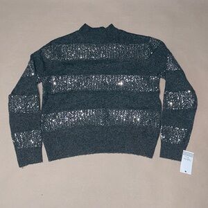 Chic Charcoal Sequin Turtleneck Sweater